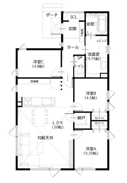 住研ハウスのモデルハウス_千歳市富丘モデルハウス_間取り